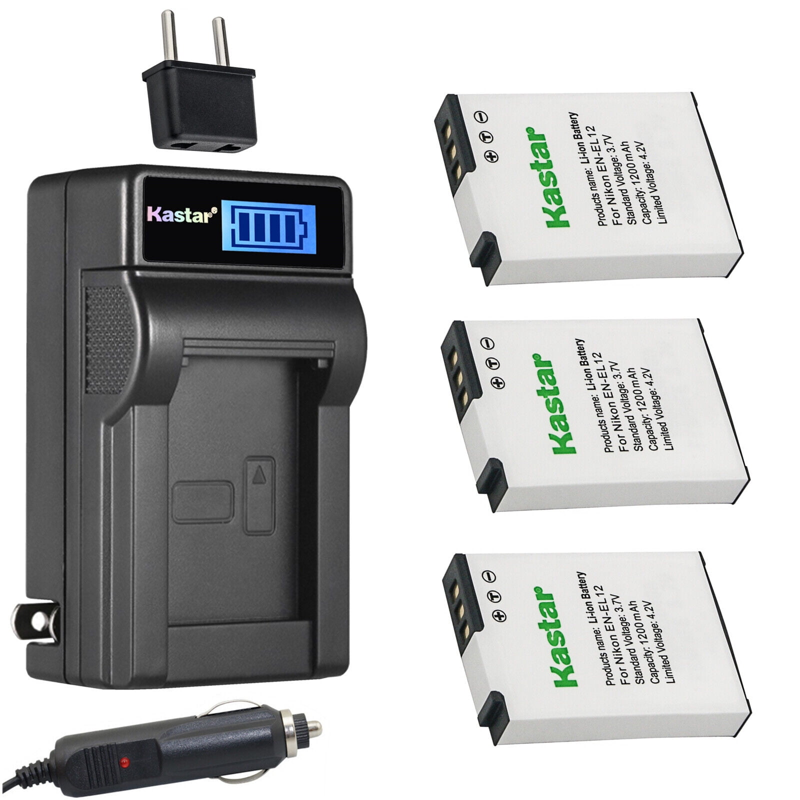 Kastar 3-Pack EN-EL12 Battery and LCD AC Charger Compatible with