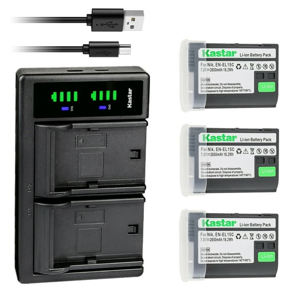 Kastar 3-Pack EN-EL15c Battery and LTD2 USB Charger Replacement for Nikon D7000 D7100 D7200 D7500 1 V1 D500 D600 D610 D750 D780 D800 D800E D810 D810A D850 Z 5 Z5 Z 6 Z6 Z6 II Z 7 Z7 Z7 II Z Z7Q3 Z8