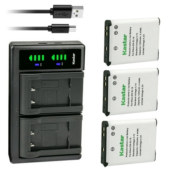 Kastar 3-Pack EN-EL19 Battery and LTD2 USB Charger Replacement for Nikon Coolpix S100, Coolpix S2500, Coolpix S2550, Coolpix S2600, Coolpix S2700, Coolpix S2750, Coolpix S2800, Coolpix S3100 Camera