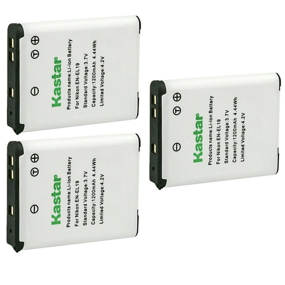 Kastar 3-Pack EN-EL19 Battery Replacement for Nikon Coolpix S100, White, 3 Per Pack