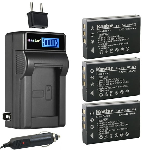 Kastar 3-Pack FNP-120 Battery and LCD AC Charger Compatible with Fujifilm NP-120, NP-120B, FinePix 603, FinePix F10, FinePix F10 Zoom, FinePix F11, FinePix F11 Zoom, FinePix M603, FinePix M603 Zoom