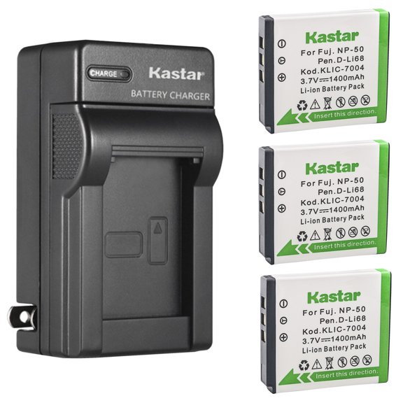 Kastar 3-Pack FNP-50 Battery and AC Wall Charger Replacement for Fujifilm FinePix XP170, FinePix XP200, FinePix XF1, FinePix F1000EXR, FinePix F50FD, FinePix F60FD, FinePix F70EXR, FinePix F75EXR