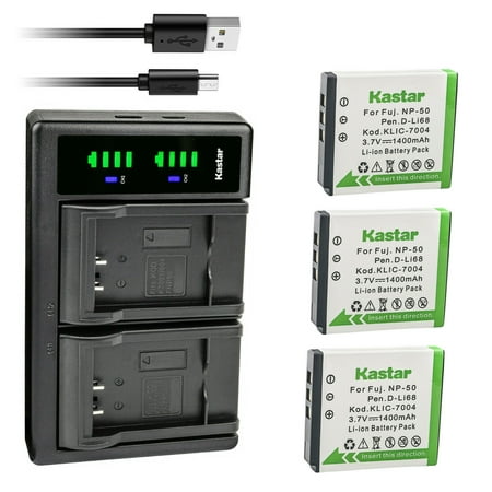 Kastar 3-Pack FNP-50 Battery and LTD2 USB Charger Replacement for Fujifilm FinePix F850EXR, FinePix F900EXR, FinePix REAL 3D W3, FinePix X10, FinePix X20, FinePix XP100, FinePix XP110, FinePix XP150