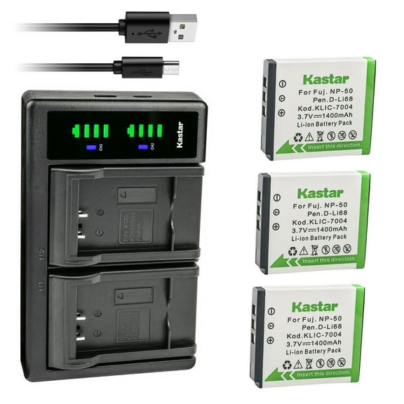 Kastar 3-Pack FNP-50 Battery and LTD2 USB Charger Replacement for Fujifilm FinePix F850EXR, FinePix F900EXR, FinePix REAL 3D W3, FinePix X10, FinePix X20, FinePix XP100, FinePix XP110, FinePix XP150