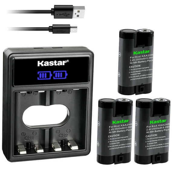 Kastar 3-Pack KAA2HR Battery and LCD Dual USB Charger Replacement for Kodak EasyShare DX6340, DX6440, DX6445, Z1275, Z1285, Z650, Z650 ZOOM, Z663 ZOOM, Z700, Z710, Z740, Z885, Z980, ZD710 ZOOM Camera