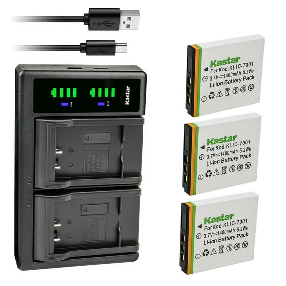 Kastar 3-Pack KLIC-7001 Battery and LTD2 USB Charger Replacement for Kodak EasyShare M893 IS, EasyShare M1063, EasyShare M1073 IS, EasyShare MD1063, EasyShare MD41, EasyShare MD853, EasyShare MD863