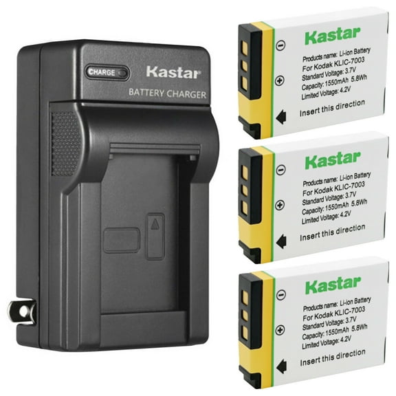 Kastar 3-Pack KLIC-7003 Battery and AC Wall Charger Replacement for Kodak KLIC-7003 K7003 Battery, Kodak EasyShare MD81, EasyShare M380, EasyShare M381, EasyShare M420, EasyShare V803 Digital Camera
