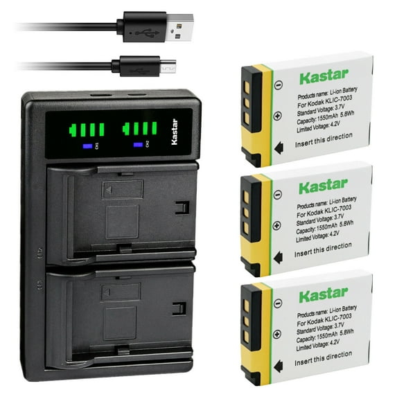 Kastar 3-Pack KLIC-7003 Battery and LTD2 USB Charger Replacement for Kodak KLIC-7003 K7003 Battery, Kodak EasyShare V1003, EasyShare Z950, EasyShare Z950 IS Camera