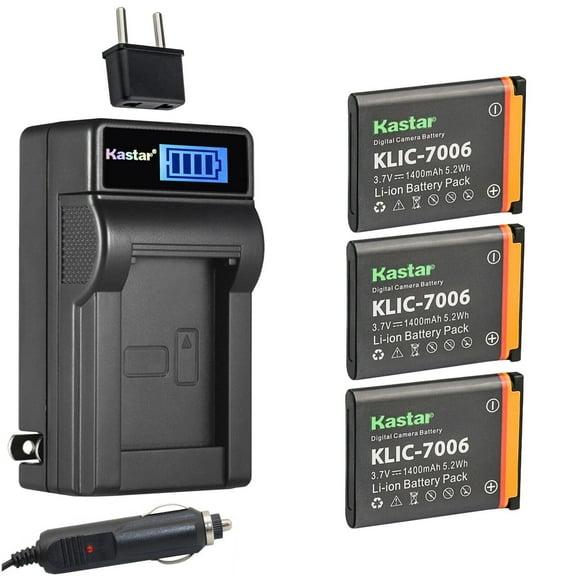 Kastar 3-Pack KLIC-7006 Battery and LCD AC Charger Compatible with Kodak KLIC-7006 LB-012 Battery and Charger, Kodak PixPro FZ51 (KDK-FZ-51BL), PixPro FZ52, PixPro FZ53, PixPro SL5 Smart Lens Cameras