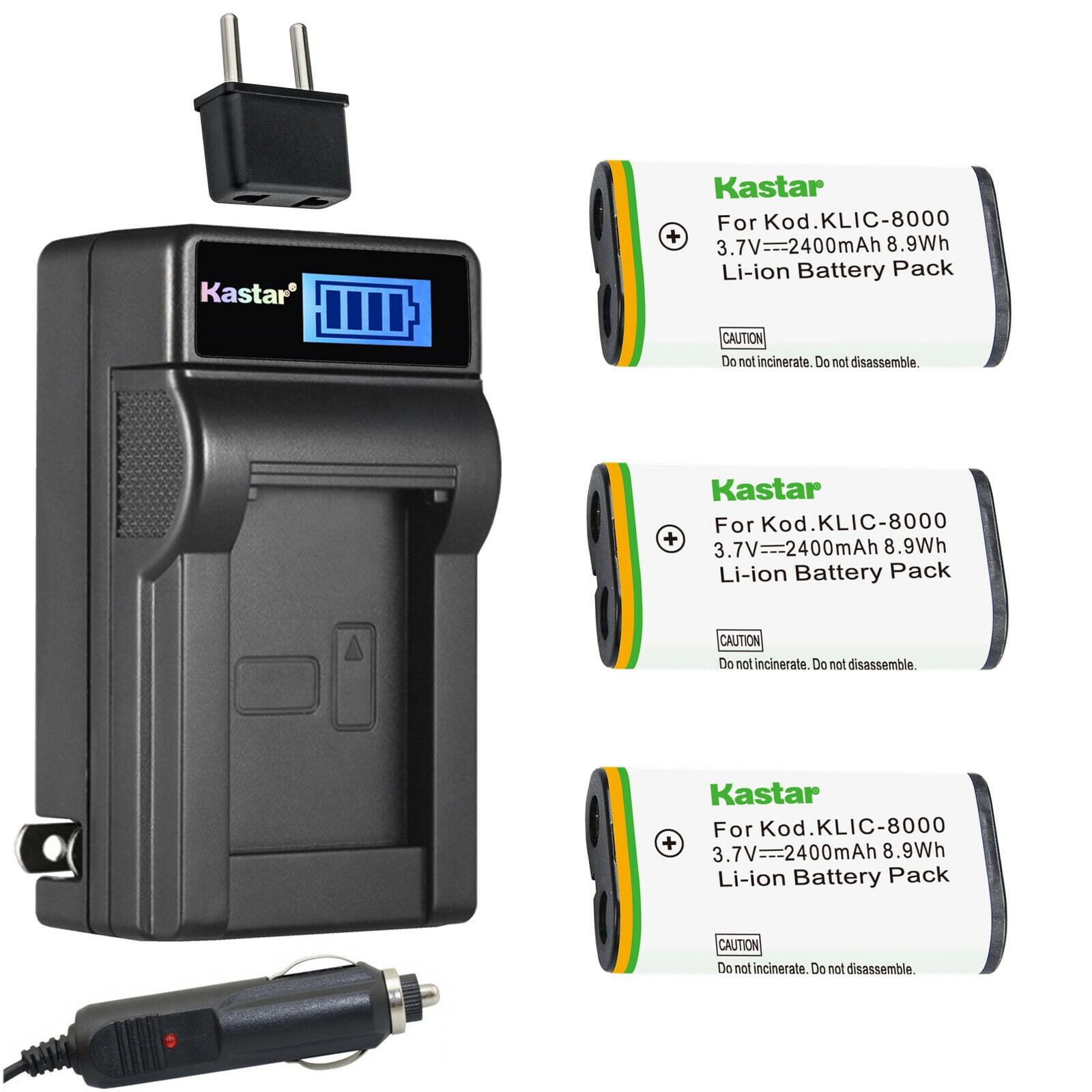 Vhbw Caricabatterie Per Kodak Klic-8000 – Stazione Di Ricarica Con Spina 220V E Cavo Auto, Indicatore LED