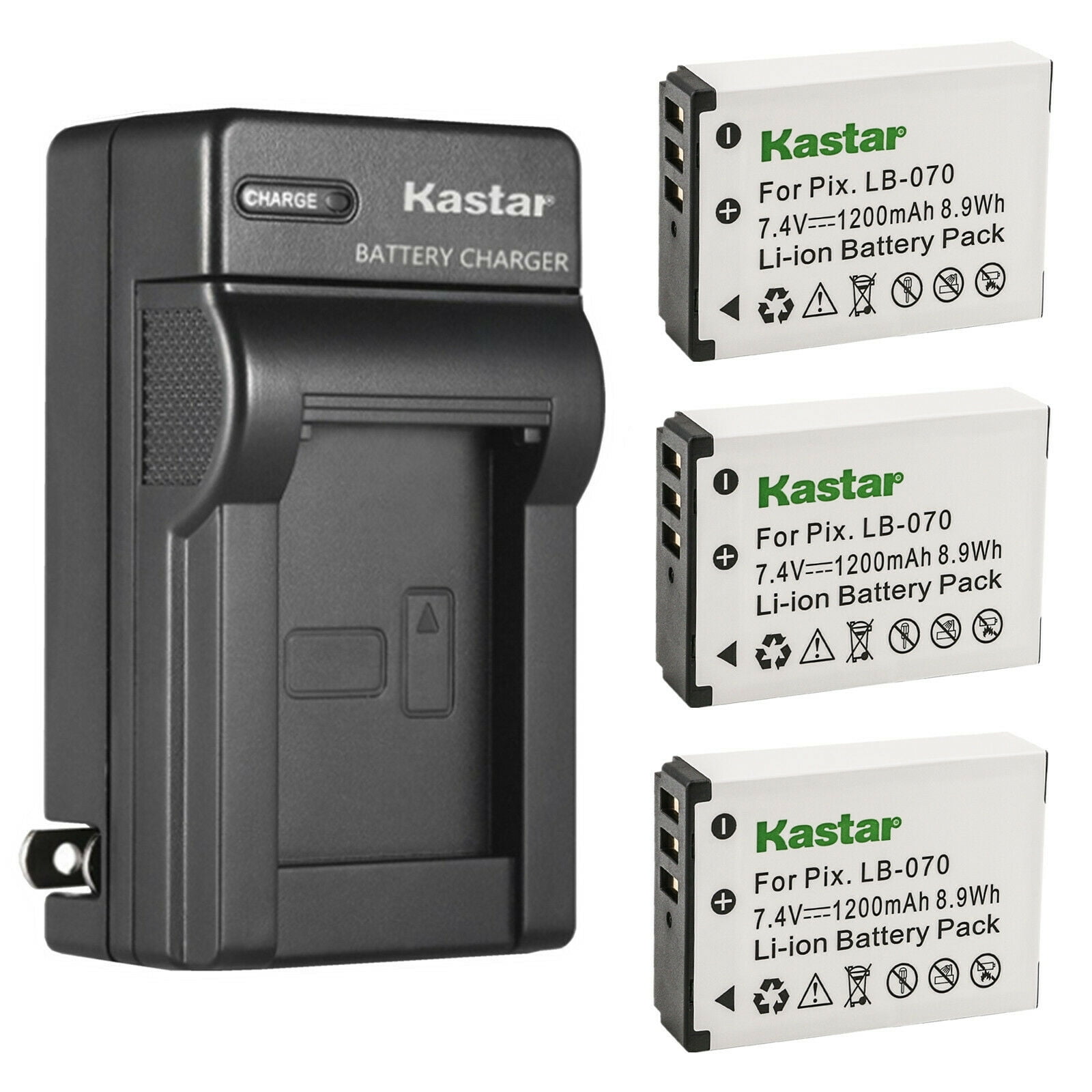 Kastar 3-Pack LB-070 Battery and AC Wall Charger Replacement for Kodak Pixpro AZ901, Kodak Pixpro AZ901 Astro Zoom, Kodak PIXPRO S1, Kodak PIXPRO S-1, Minolta MN67Z 20MP FHD, Minolta MN67Z-BK