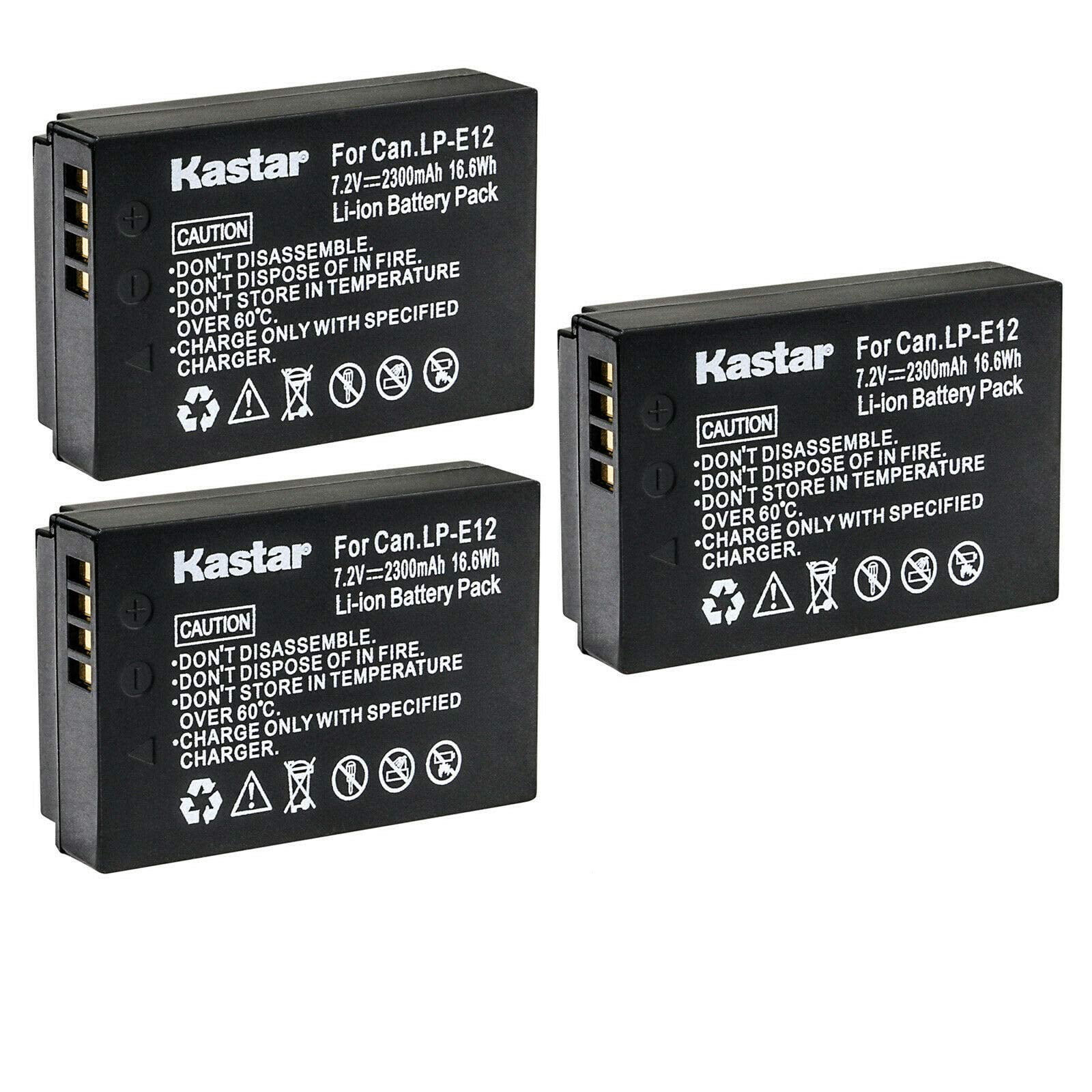 Kastar 3-Pack LP-E12 Battery 7.2V 2300mAh Replacement for Canon EOS 100D,  EOS M, EOS M2, EOS M10, EOS M50, EOS M50 Mark II, EOS M100, EOS M200, EOS  Rebel SL1, PowerShot SX70