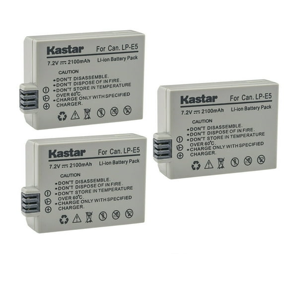 Kastar 3-Pack LP-E5 Battery 7.2V 2100mAh Replacement for Canon EOS Rebel XSi, EOS Rebel XS, EOS Rebel T1i, EOS 450D, EOS 500D, EOS 1000D, EOS Kiss F, EOS Kiss X2, EOS Kiss X3 Camera