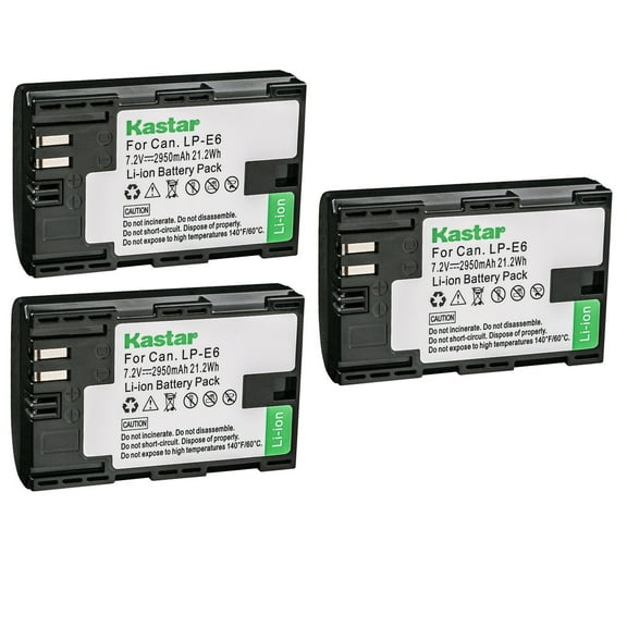 Kastar 3-Pack LP-E6 Battery Replacement for Canon EOS R, EOS Ra, EOS R5, EOS R6, EOS 90D, XC10, XC15, EOS 5D Mark II, EOS 5D Mark III, EOS 5D Mark IV, EOS 5DS, EOS 5DS R Camera