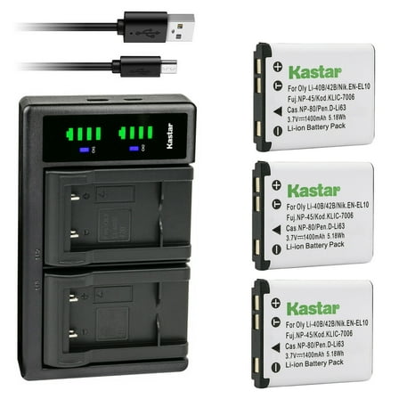 Kastar 3-Pack Li-42B Battery and LTD2 USB Charger Compatible with Olympus Camedia X-600 D-630 D-720 D-725 D-730 DS-3500 DS-7000 FE-20 FE-47 FE-150 FE-160 FE-190 FE-220 FE-230 FE-240 FE-250 Camera