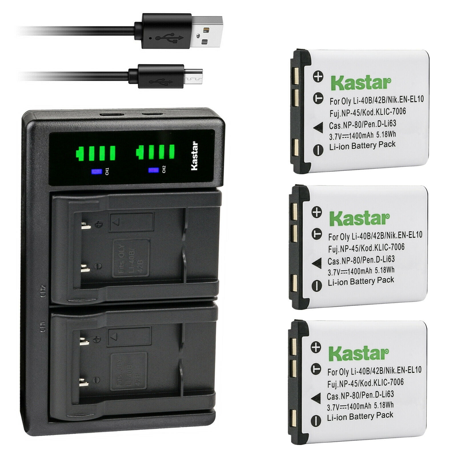 Caricabatterie Triplo USB + 3 Batterie Li-42B Per Olympus TG-320, VH-210, Li-40B, Li-42B, NP-45