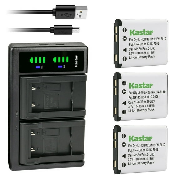Kastar 3-Pack Li-42B Battery and LTD2 USB Charger Compatible with Olympus Tough 3000, Touch 770SW, TG-310 TG-320 VG-165 VG-180 VH-210 VR-310 VR-320 VR-325 VR-330 X-15 X-560WP X-600 X-730 Camera