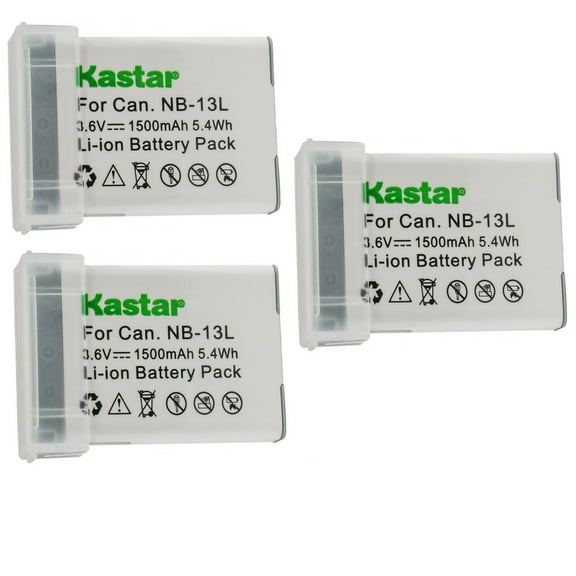 Kastar 3-Pack NB-13L Battery 3.6V 1500mAh Replacement for Canon NB-13L NB13L, NB-13LH NB13LH Battery, Canon CB-2LH, CB-2LHE, CB-2LHT Charger