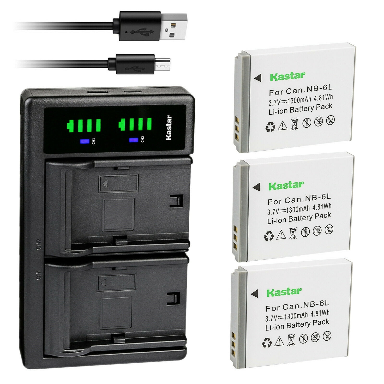 Kastar 4-Pack NB-6L Battery and LTD2 USB Charger Replacement for