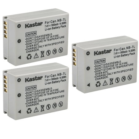 Kastar 3-Pack NB-7L Battery Replacement for Canon NB-7L NB7L, NB-7LH NB7LH Battery, canon CB-2LZ, CB-2LZE Charger