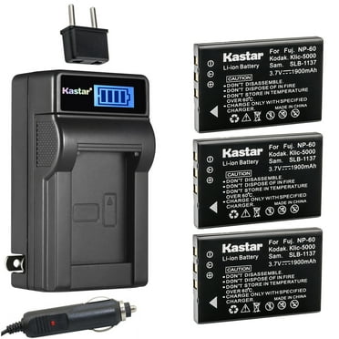 Kastar 3-Pack NP-60 Battery and LCD AC Charger Compatible with Fujifilm NP-60 HP A1812A L1812A L1812B Photosmart R07 Q2232-80001, Kodak KLIC-5000 K7600-C, Toshiba NP-60 PDR-BT3, Olympus LI-20B