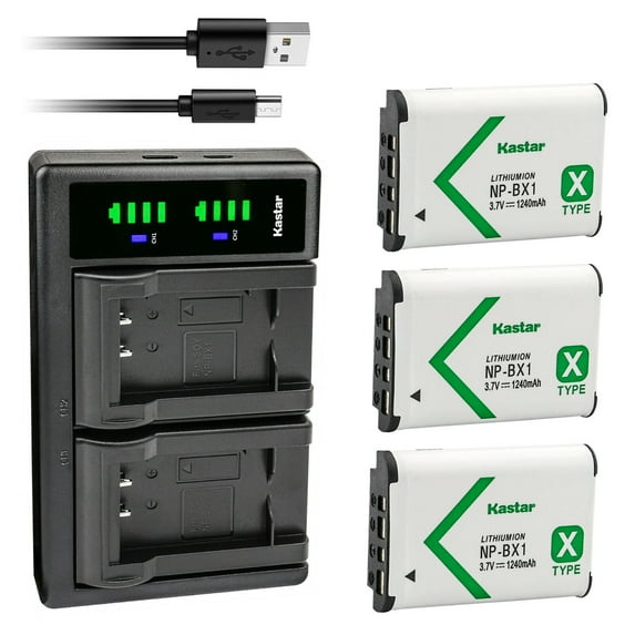 Kastar 3-Pack NP-BX1 Battery and LTD2 USB Charger Replacement for Sony NP-BX1, Type X, X-Series Rechargeable Battery Pack, Sony BC-CSX, BC-CSXB, BC-TRX, ACC-TRBX Charger, Sony ZV-1 Vlog Digital Camera