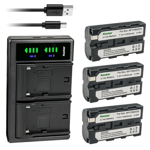 Kastar 3-Pack NP-F550/F570 Battery and LTD2 USB Charger Replacement for Sony DSC-CD100 DSC-CD250 DSC-CD400 DSC-D700 Camera, GVM LED480 LED520 LED672 LED896 Other LED Video Lights