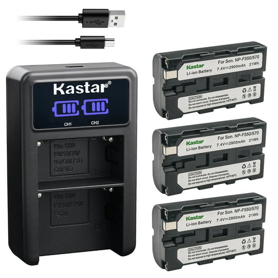 Kastar 3-Pack NP-F570 Battery and LED2 USB Charger Compatible with Sony DCR-TRV420 DCR-TRV49 DCR-TRV5 DCR-TRV510 DCR-TRV520 DCR-TRV525 DCR-TRV58 DCR-TRV620 DCR-TRV7 DCR-TRV720 DCR-TRV735 Camera