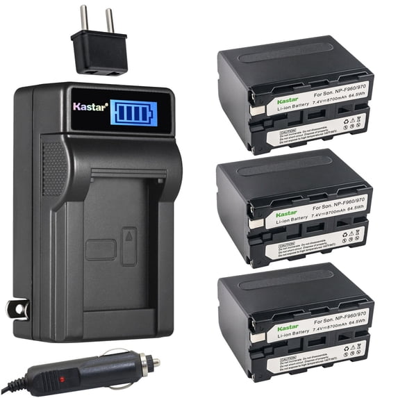 Kastar 3-Pack NP-F970 Battery and LCD AC Charger Compatible with Sony MVC-FD91 MVC-FD92 MVC-FD95 MVC-FD97 NP-F330 NP-F550 NP-F570 NP-F730 NP-F750 NP-F770NP-F930 NP-F950 NP-F960 NP-F970 NP-F990