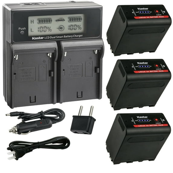 Kastar 3-Pack NP-F980EXP Battery and CH04 Dual Fast Charger Compatible with GyroVu Lightweight Delvcam 7" On-Camera Monitor Avtec 7" On-Camera Monitor TARION Professional On-Camera Monitor X5