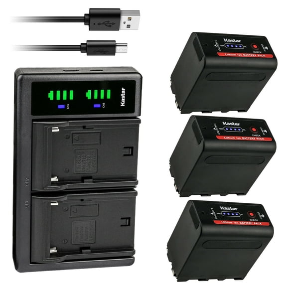 Kastar 3-Pack NP-F980EXP Battery and LTD2 USB Charger Compatible with Sony DSR-V10 EVO-250 DKC-FP3GV-A100 GV-A500 GV-A500E GV-A700 GV-D200 GV-D300 GV-D700 GV-D800 GV-D900 GV-HD700E HDR-AX2000 Camera