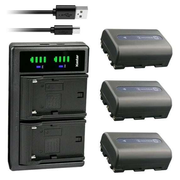 Kastar 3-Pack NP-FM50 Battery and LTD2 USB Charger Replacement for Sony DCR-TRV230, DCR-TRV239, DCR-TRV240, DCR-TRV245, DCR-TRV250, DCR-TRV255, DCR-TRV260, DCR-TRV265, DCR-TRV300, DCR-TRV325 Camera