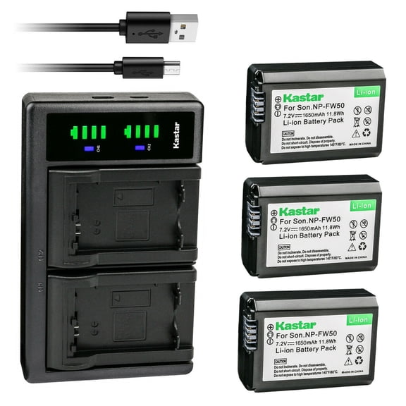 Kastar 3-Pack NP-FW50 Battery and LTD2 USB Charger Replacement for Sony Cyber-shot DSC-RX10M3, Cyber-shot DSC-RX10 IV, Cyber-shot DSC-RX10M4, ILCE-3000, alpha α3000, a3000, ILCE-5000