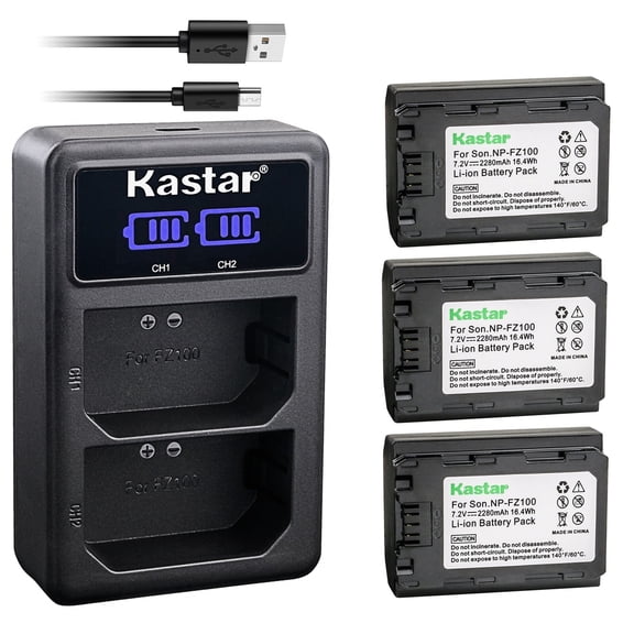 Kastar 3-Pack NP-FZ100 Battery and LED2 USB Charger Compatible with Sony Alpha 9R α9R, Alpha A 9R, Alpha A9S α9S, Alpha A9 II A9II α9 II α9II , Alpha A7 III α7III, Alpha ILCE-7M3 Camera