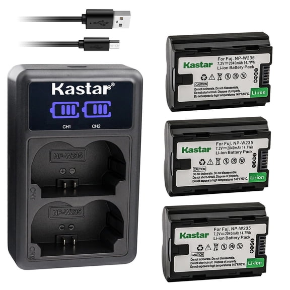 Kastar 3-Pack NP-W235 Battery and LED2 USB Charger Compatible with Fujifilm NP-W235 NPW235, Fuji NP-W235 Rechargeable Lithium-Ion Battery, Fujifilm BC-W235 BCW235 Battery Charger