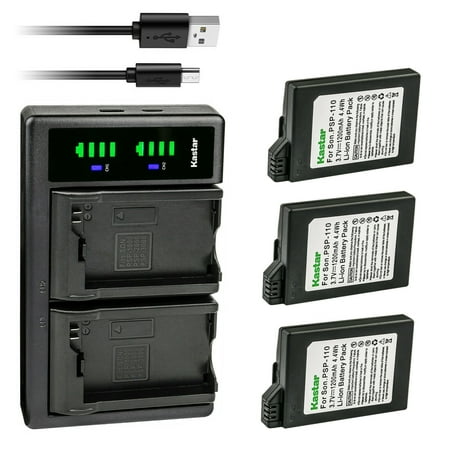Kastar 3-Pack PSP 110 Battery and LTD2 USB Charger Replacement for Sony PSP3001 PSP3002 PSP3003 PSP3004 PSP3005 PSP3006 PSP3007 PSP3008 PSP3009 PSP3010 PSP Video Game Playstation Sony PSP-S110 Battery