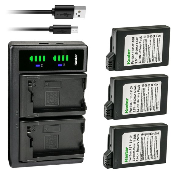 Kastar 3-Pack PSP-110H Battery and LTD2 USB Charger Replacement for Sony PSP-110 PSP110 Battery, Sony PSP-1000KCW, PSP-1001, PSP-1002, PSP-1003, PSP-1004, PSP-1005, PSP-1006, PSP-1000K PSP Playstation