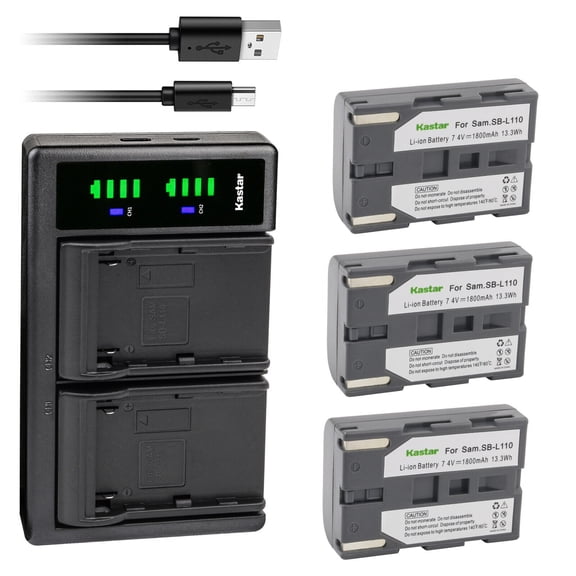 Kastar 3-Pack SB-L110 Battery and LTD2 USB Charger Replacement for Samsung VP-D34, VP-D39, VP-D390, VP-D5000 VP-D5000(i) VP-D5000i, VP-D530, VP-D55, VP-D590 VP-D590i, VP-D60, VP-D6040, VP-D6050