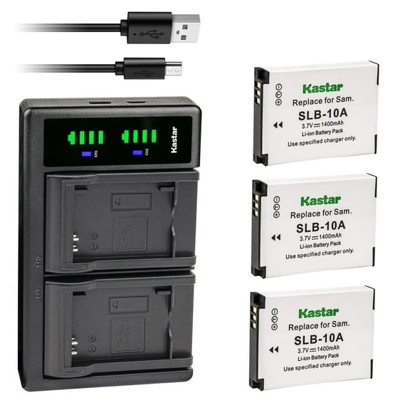 Kastar 3-Pack SLB-10A Battery and LTD2 USB Charger Replacement for Samsung WB200F, WB250F, WB280F, WB350F, WB500, WB550, WB600, WB650, WB700, WB750, WB800F, WB850F, WB1000, WB1100F, WB2100