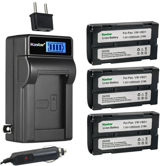 Kastar 3-Pack VW-VBD1 Battery and LCD AC Charger Compatible with Panasonic VW-VBD1, VW-VBD1/E, VW-VBD1E, VW-VBD2, Panasonic NV-DX Series NV-DX1, NV-DX1EN NV-DX100, NV-DX100EN NV-DX110, NV-DX110EG