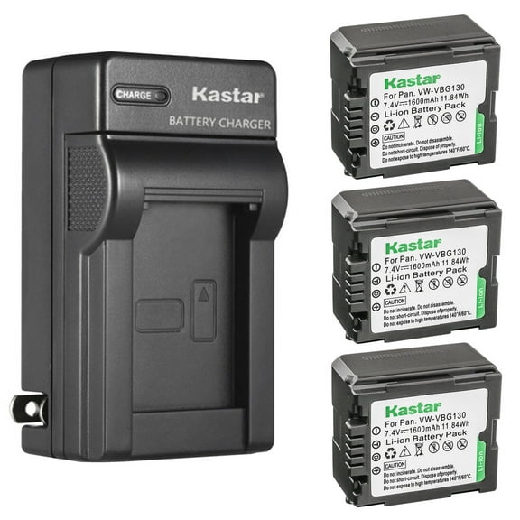 Kastar 3-Pack VW-VBG130 Battery and AC Wall Charger Replacement for Panasonic AG-AC130AP, AG-AC160, AG-AC160A, AG-AC160AEJ, AG-AC160AP, AG-HMC40, AG-HMC43, AG-HMC45A, AG-HMC70, AG-HMC70U, AG-HMC73MC