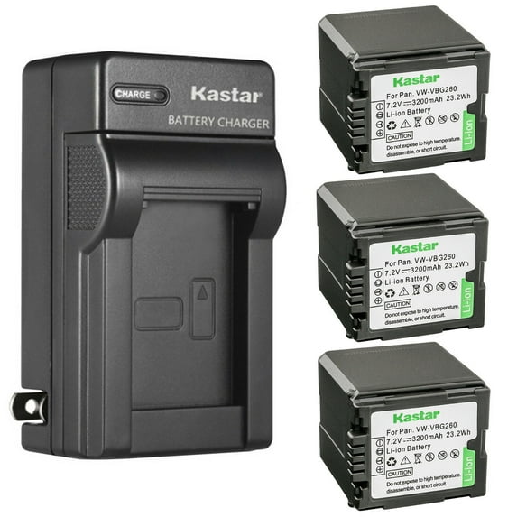 Kastar 3-Pack VW-VBG260 Battery and AC Wall Charger Replacement for Panasonic VW-VBG260, VWVBG260, DMW-BLA13, SDR-H79, SDR-H79K, SDR-H79P, SDR-H80, SDR-H80A, SDR-H80K, SDR-H80P, SDR-H80PC Camera
