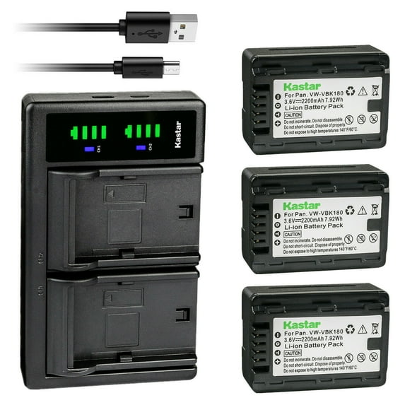 Kastar 3-Pack VW-VBK180 Battery and LTD2 USB Charger Replacement for Panasonic HDC-TM41, HDC-TM41H, HDC-TM41P, HDC-TM41PC, HDC-TM45, HDC-TM55, HDC-TM55K, HDC-TM55P, HDC-TM55PC, HDC-TM60 Camera