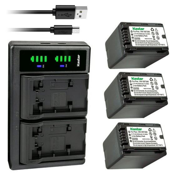 Kastar 3-Pack VW-VBT380 Battery and LTD2 USB Charger Compatible with Panasonic HC-W850MGK HC-W850K HC-W870M HC-WX970M HC-WX970GK HC-WX970MGKK HC-WX990M HC-WXF990MGK HC-WXF990M Camera