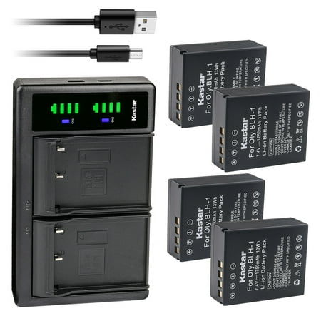Kastar 4-Pack BLH-1 Battery and LTD2 USB Charger Compatible with Olympus OM-D E-M1 Mark II, OM-D EM1 Mark II, OM-D E-M1 MARKII, OM-D E-M1 MARK2, OM-D E-M1X EM1X, OM-D EM1 Mark III Camera