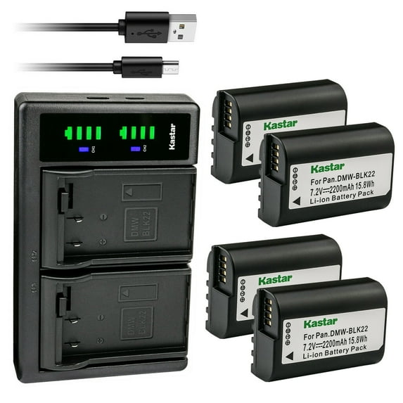 Kastar 4-Pack BLK22 Battery and LTD2 USB Charger Compatible with Panasonic DMW-BLK22 Lithium-Ion Battery, Panasonic DMW-BTC15 Battery Charger, Panasonic Lumix DC-S5 DC-S5KK Mirrorless Digital Camera