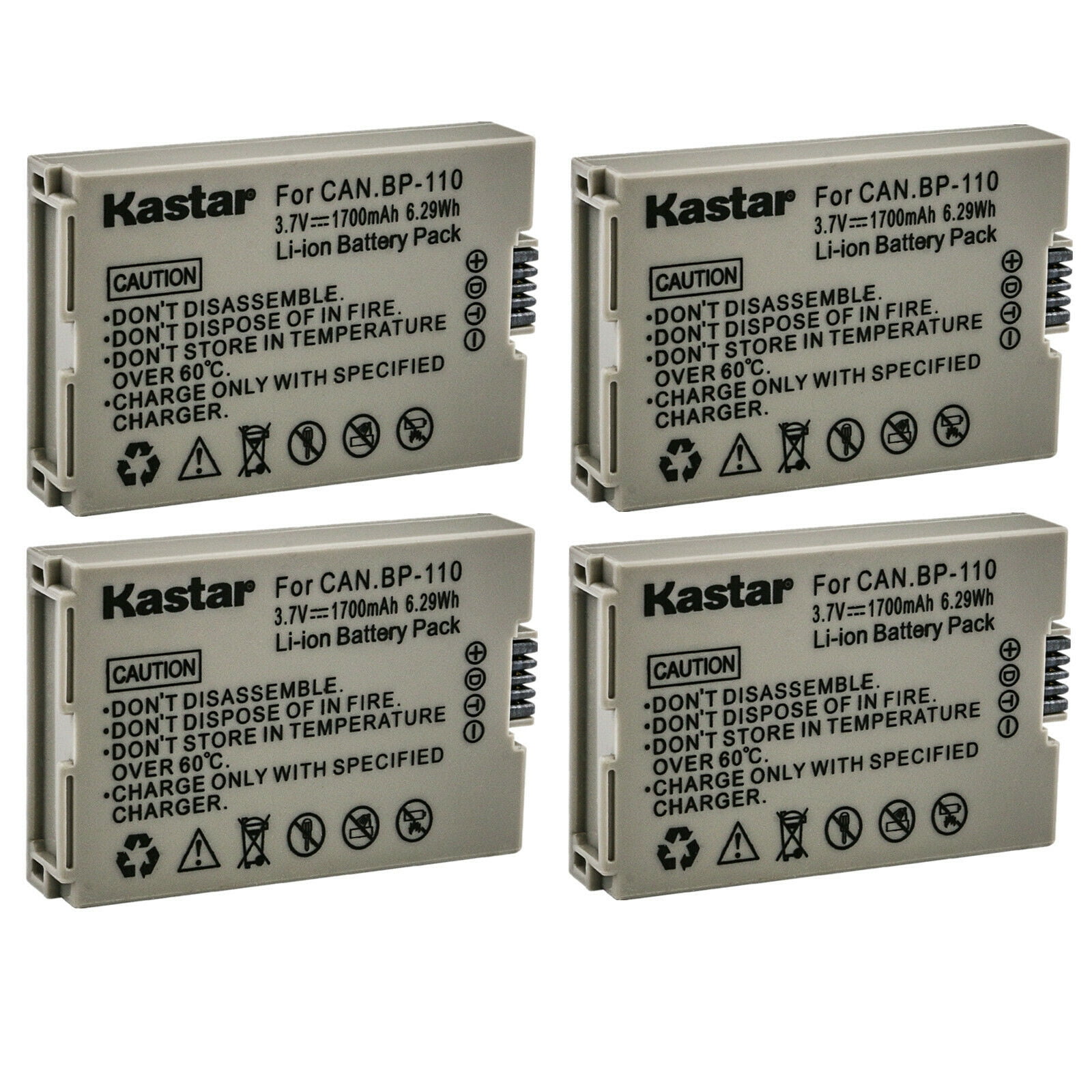 Kastar 4-Pack BP-110 Battery 3.7V 1700mAh Replacement for Canon VIXIA ...