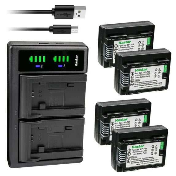 Kastar 4-Pack BP-709 Battery and LTD2 USB Charger Compatible with Canon LEGRIA HF M76 HFM76, LEGRIA HF M78 HFM78, LEGRIA HF M86 HFM86, LEGRIA HF M88 HFM88, LEGRIA HF M306 HFM306 Camera