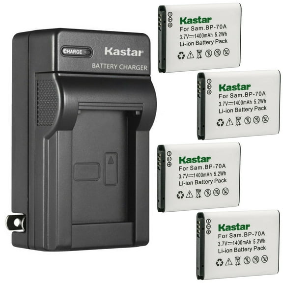 Kastar 4-Pack BP-70A Battery and AC Wall Charger Replacement for Samsung BP-70A BP70A Battery, Samsung ST95, ST96, ST6500, TL105, TL110, TL125, TL205, WB30F, WB31F, WB32F, WB35F Camera