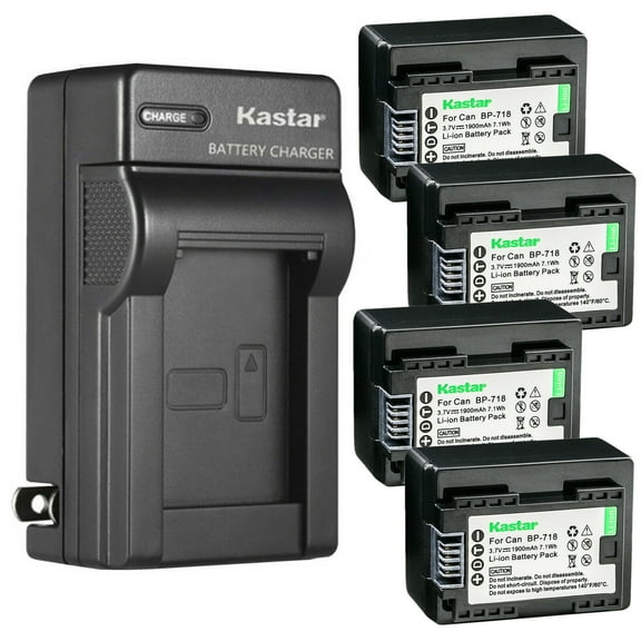 Kastar 4 Pack BP-718 BP718 Battery and AC Wall Charger Compatible with Canon HFR400, VIXIA HF R500 HFR500, VIXIA HF R600 HFR600, VIXIA HF R700 HFR700, VIXIA HF R800 HFR800 Cameras